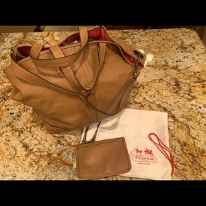 Coach leather hobo bag with matching wristlet